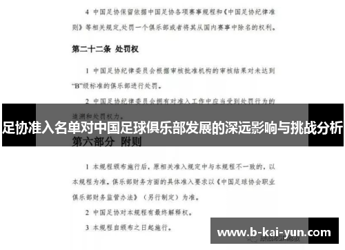 足协准入名单对中国足球俱乐部发展的深远影响与挑战分析