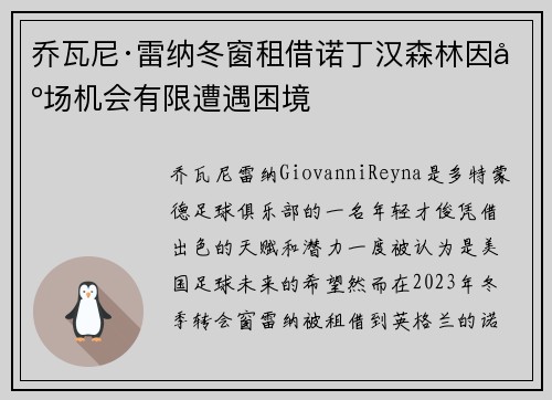 乔瓦尼·雷纳冬窗租借诺丁汉森林因出场机会有限遭遇困境
